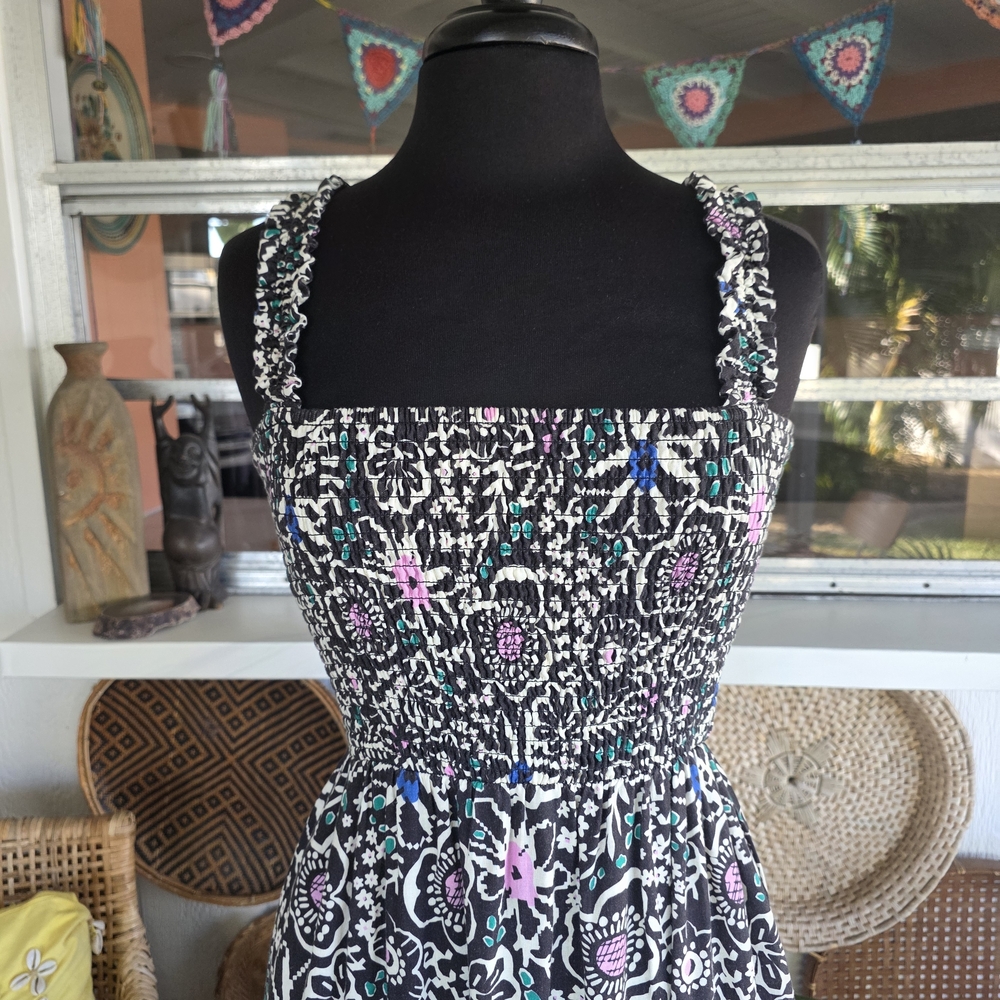 Marine Layer Small Long Dress Black and Pink Maxi Dress Floral Boho Chic - Picture 9 of 16